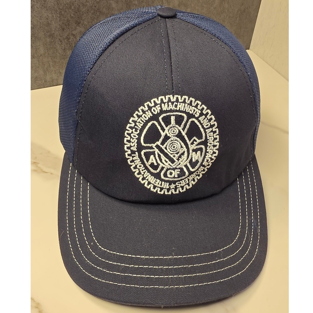 Unionwear IAMAW Machinist Union Trucker Hat Navy Blue Made in USA Adjustable Cap